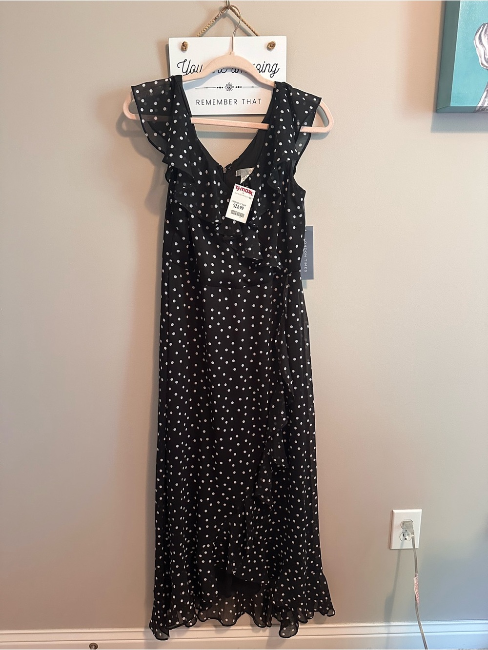 London Times Black & White Polka Dot Maxi Dress